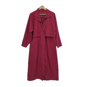 LL Bean Womens Long Duster Trench Rain Coat Raspberry Pink Size SP Small Petite